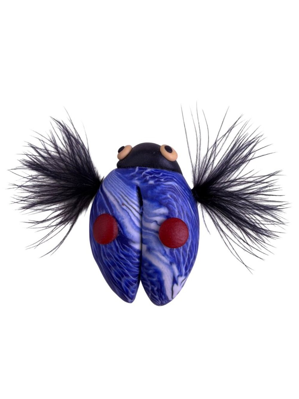 J.A.R. Handmade Womens Blue Feather Accented Bug Brooch Unique Polymer Design